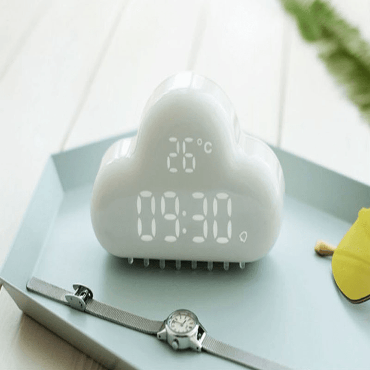 Muid Cloud Alarm Clock Touch Control LED Temperature Display USB Charging Weather Station with Snooze Function - MRSLM