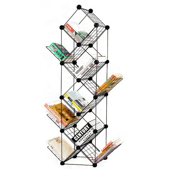 7/9 Tiers Multilayer Combination Wrought Iron Bookshelf File Holder Storage Rack Bookcase Storage Shelf Organizer Home Decorations - MRSLM