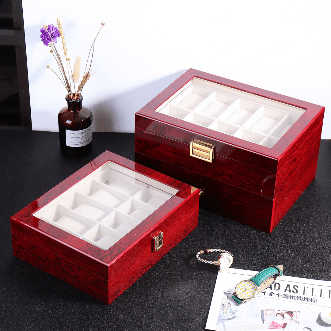 10/20 Grids Wooden Watches Display Case Jewelry Box Collection Storage Holder Box - MRSLM