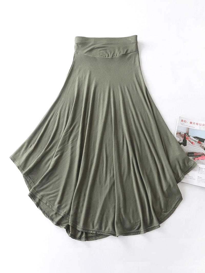 Women Solid Color Irregular Hem Elastic Waist Skirts - MRSLM