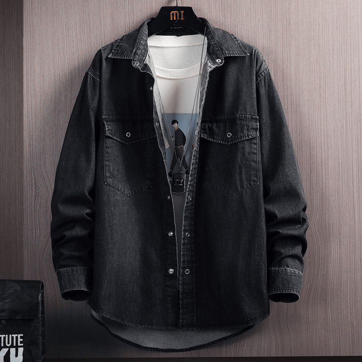 Men'S Loose Long Sleeve Denim Shirt - MRSLM