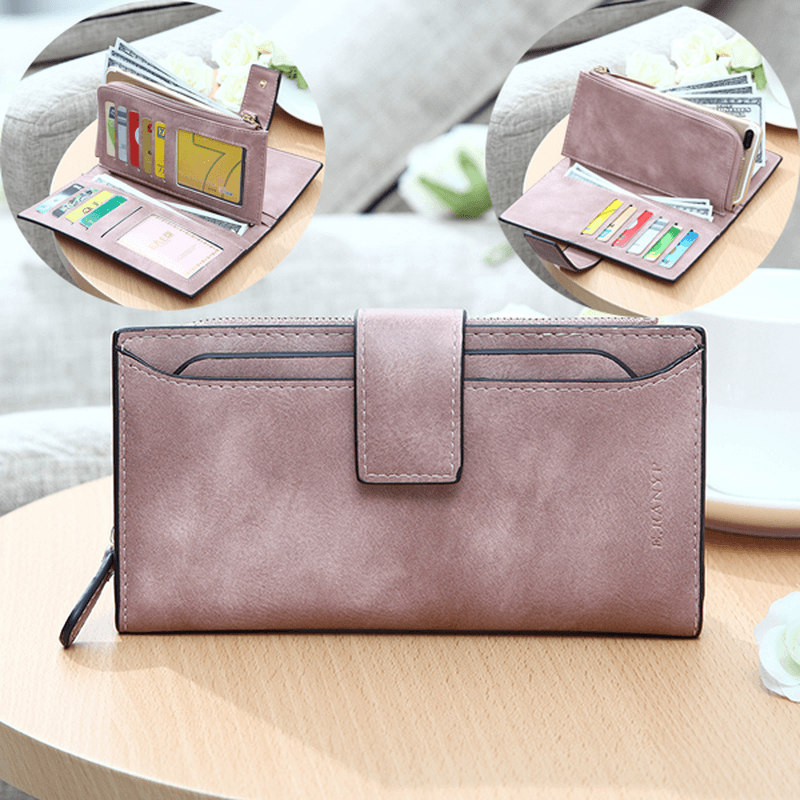 Women Matte Long Wallet Hasp Detachable Card Holder Coin Bags Clutches Bags - MRSLM