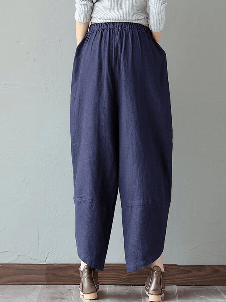 100% Cotton Loose Plicing Ninth Ethnic Style Vintage Pants - MRSLM