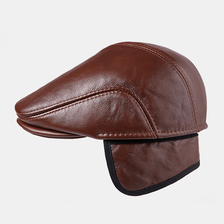 First Layer Cowhide Leather Hat Men'S Fashion Beret Hats Beret Caps - MRSLM