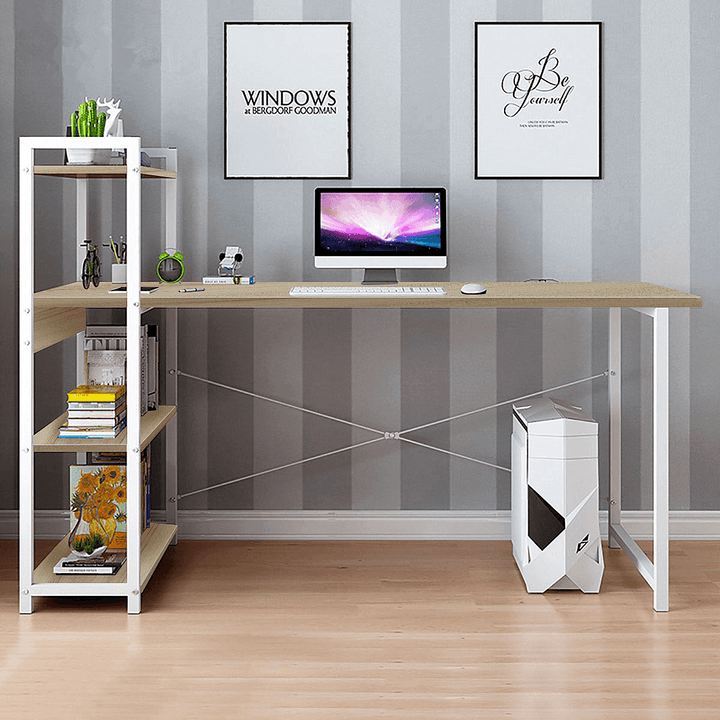 Douxlife® DL-OD05 47.3" Large Desktop H-Shaped Computer Laptop Desk 15Mm E1MDF X-Shaped Sturdy Steel Structure with 4 Tiers Bookshelf Perfect for Home Office - MRSLM