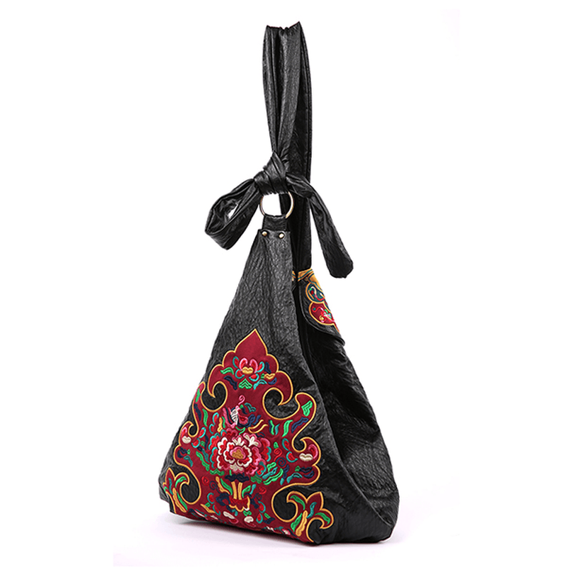 National Style Flower Pattern Soft Leather Shoulder Bag - MRSLM