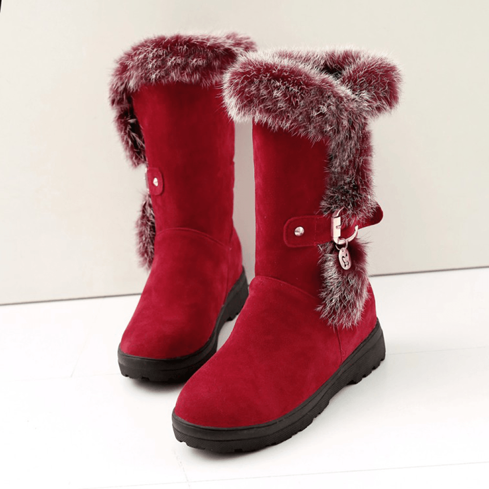 Plus Size Women Winter Plush Lining Buckle Decor Increased Heel Snow Boots - MRSLM