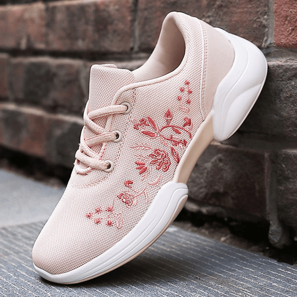 Women Casual Embroidery Flowers Knitted Lightweight Breathable Sneakers - MRSLM