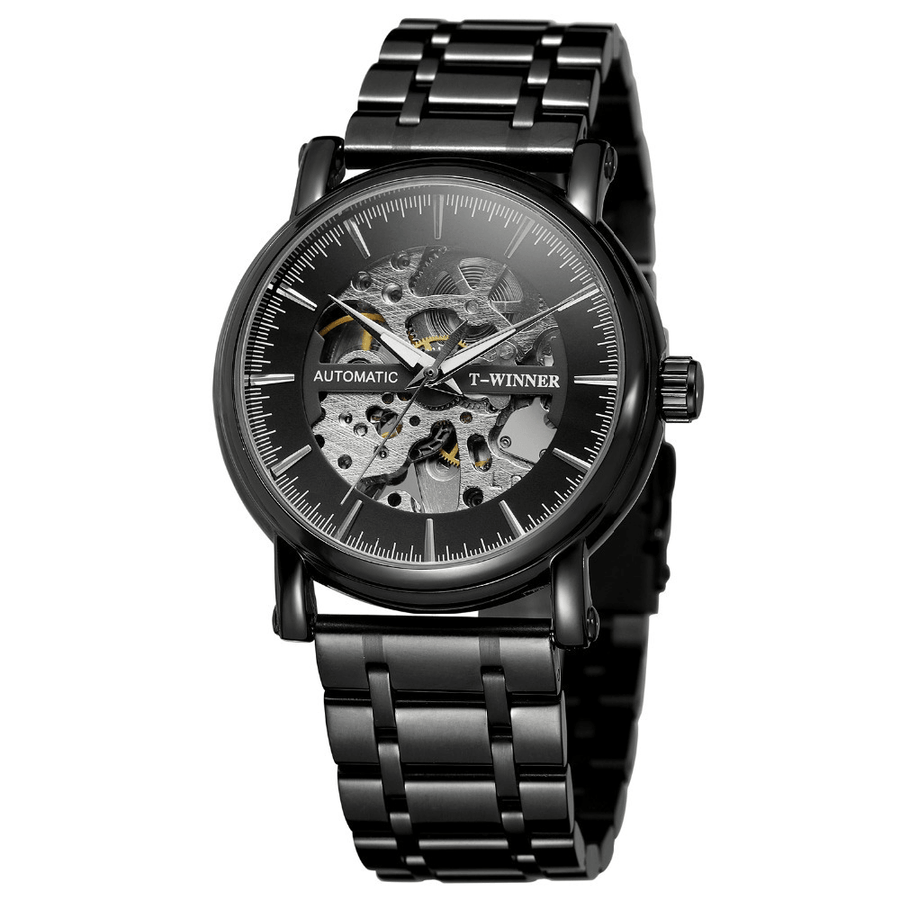 Alloy Automatic Mechanical Watch Full Steel Fashion Hollow Business Men Watch - MRSLM