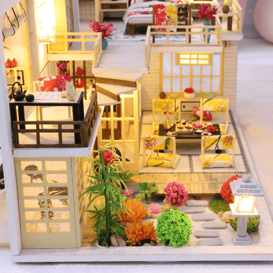 Wooden Crafts DIY Handmade Assembly 3D Doll House Miniature Furniture Kit with LED Light Toy for Kids Birthday Gift Home Decoration - MRSLM