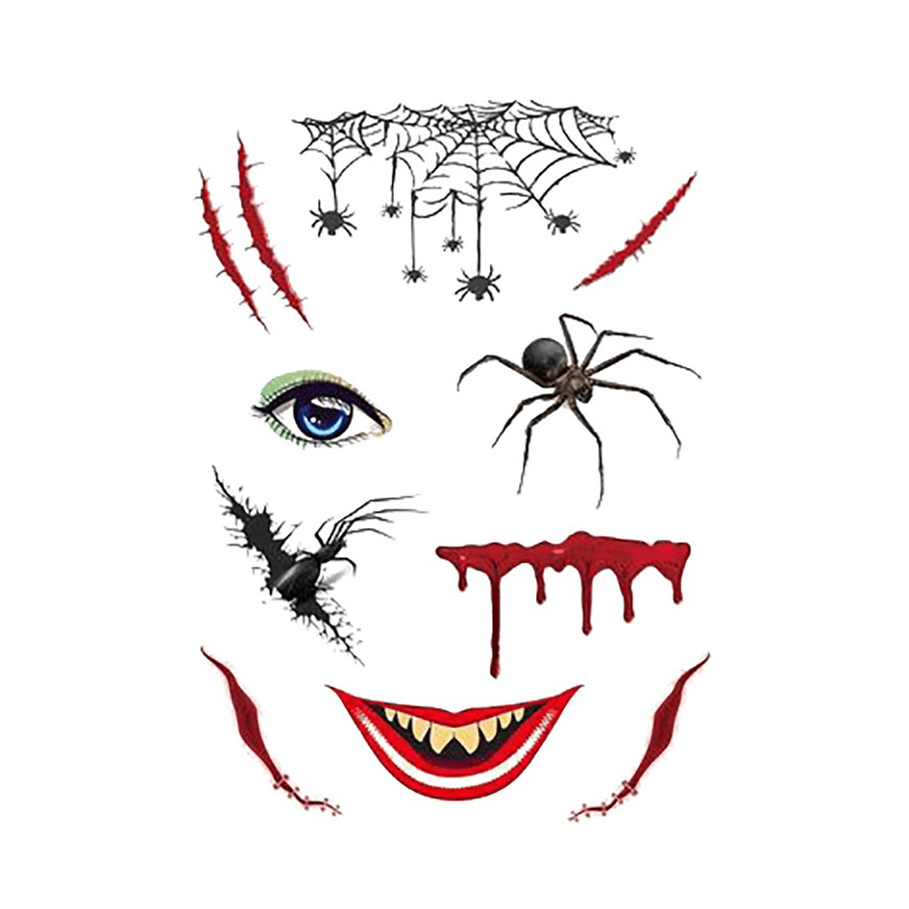 Halloween Tattoo Stickers Scary Halloween Temporary Face Tattoos Terror Wall Sticker Halloween Festival Descoration - MRSLM