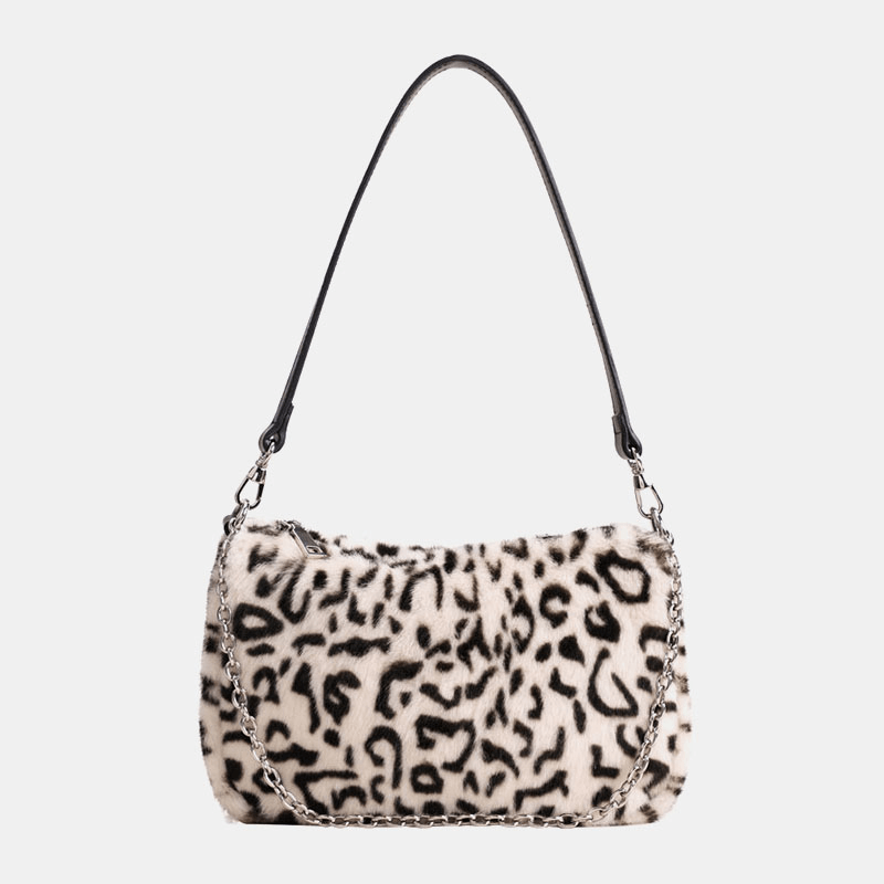 Women Felt Soft Casual Fashion Leopard Pattern Underarm Mini All-Match Handbag Shoulder Bag - MRSLM