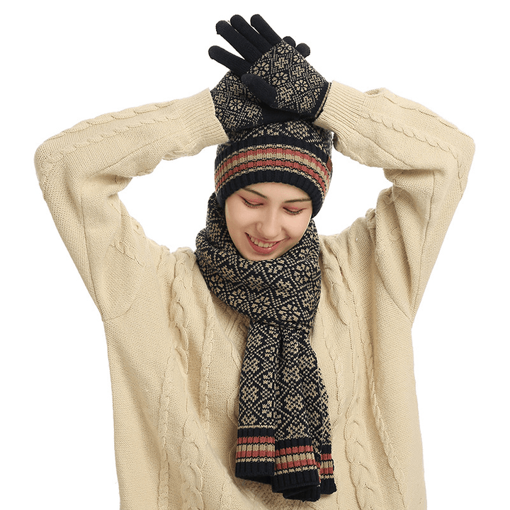 Three-Piece Winter New Knitted Warm Woolen Hat Scarf and Gloves - MRSLM