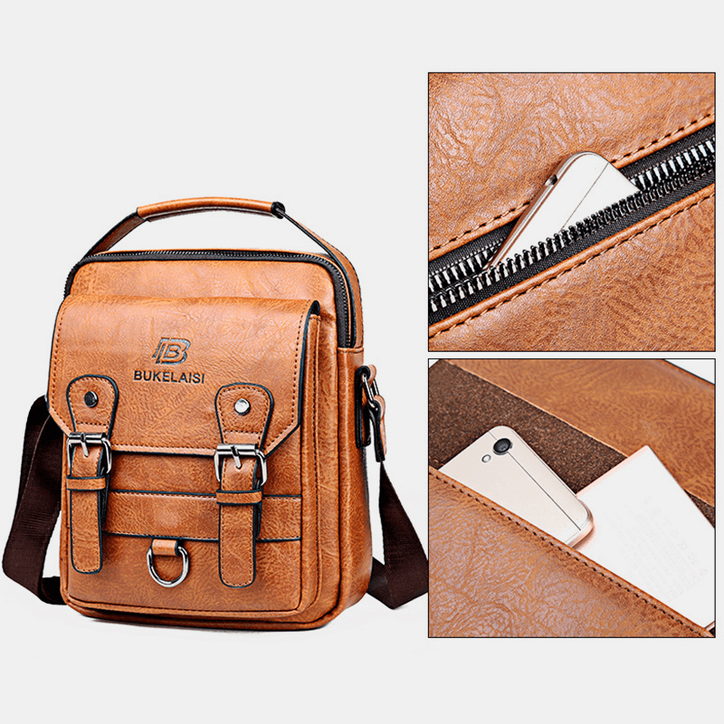 Men Faux Leather Multi-Pocket Anti-Theft Multi-Layers Waterproof Business Crossbody Bag - MRSLM