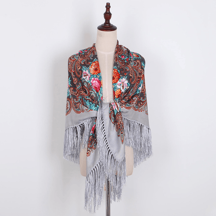 Warm Shawl National Wind Print Tassel Square Towel Travel Female Scarf - MRSLM