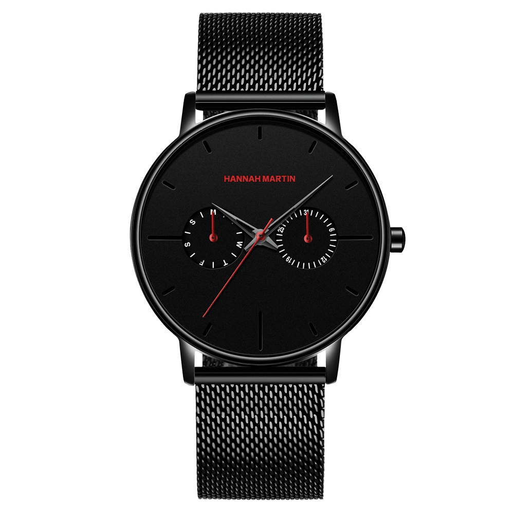 Hannah Martin Fashion Casual with Calendar Dual Dial Steel Mesh / PU Leather Strap 3ATM Waterproof Men Quartz Watch - MRSLM