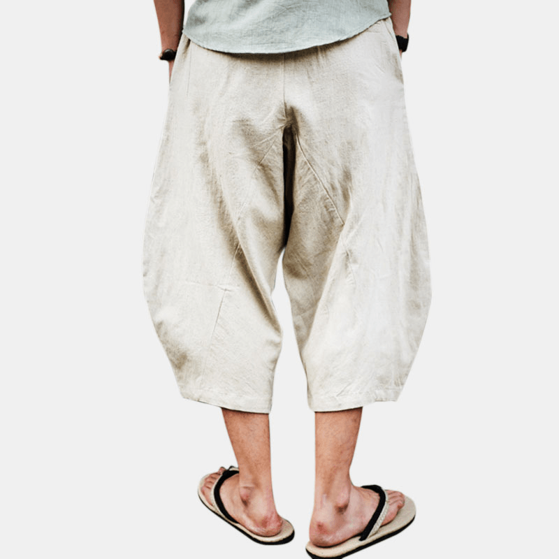 Mens Vintage Chinese Style Linen Casual Loose Baggy Pants - MRSLM