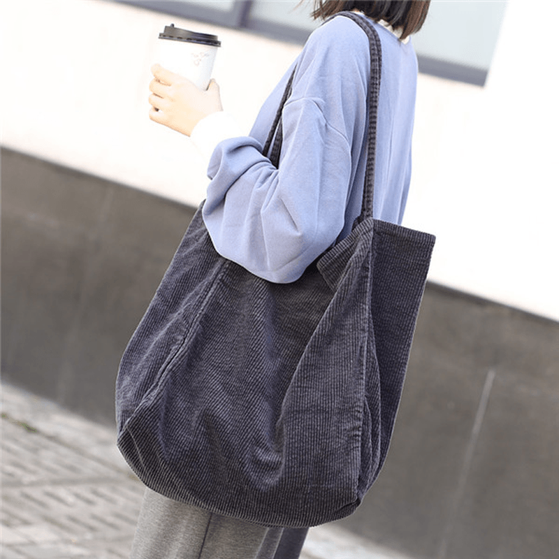 Women Corduroy Vintage Large-Capacity Shopping Bag Shoulder Bag Handbag - MRSLM