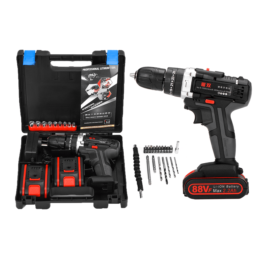 100-240V Cordless Drill Double Speed Adjustment LED Lighting Large Capacity Battery 50Nm 25+3 Torque Adjustment - MRSLM