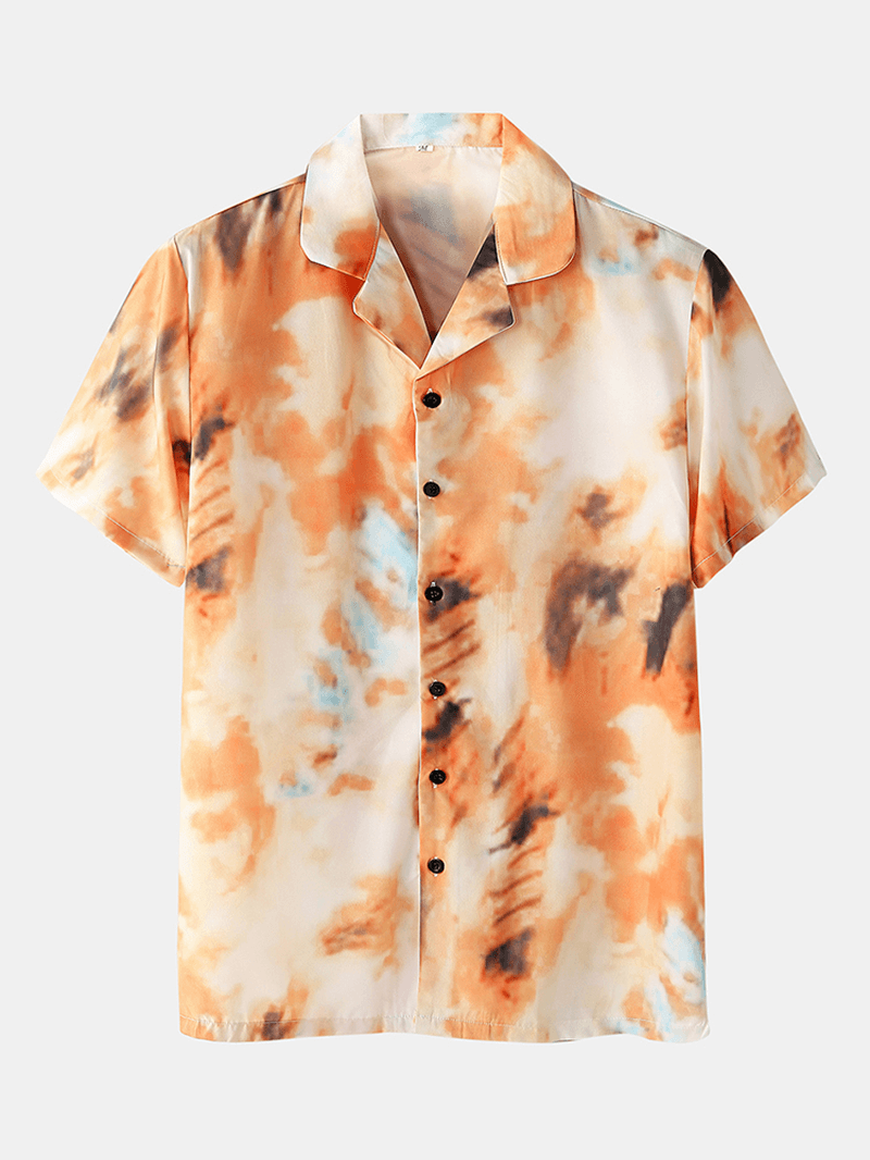 Mens Tie Dye Short Sleeve Pajama Set Breathable Cozy Home Sleepwear - MRSLM