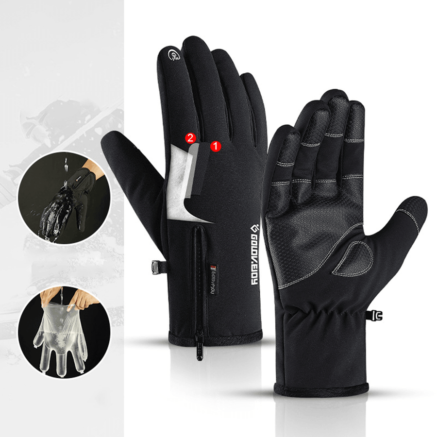 New Outdoor Waterproof Gloves Quarter Zipper Touch Screen Men and Women Riding Warm Sports Hiking Skiing plus Thickening - MRSLM