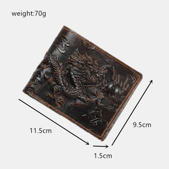 Men Genuine Leather 3D Dragon Pattern Retro Fashion Leather Card Holder Wallet - MRSLM