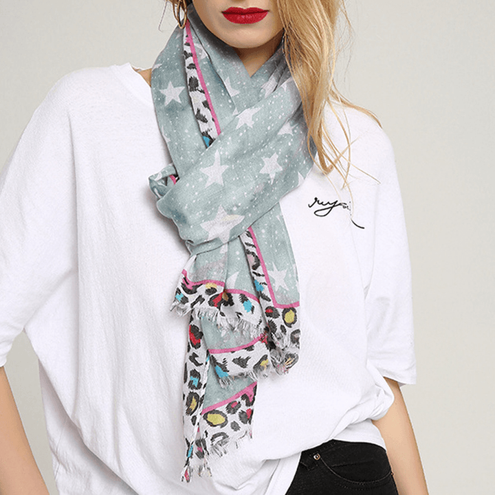 Women Breathable Star Leopard Print Scarf Special Shawl - MRSLM