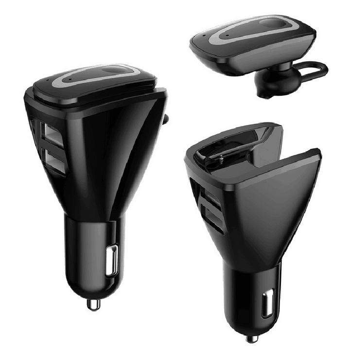 C2 Bluetooth Car Kit Handsfree Stereo Headset Dual USB In-Ear Earbud Earphone - MRSLM