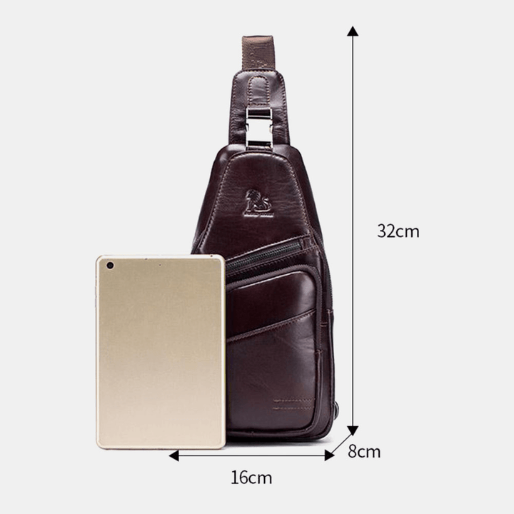 Men Genuine Leather Hasp Headphone Hole Large Capacity Vintage 6.5 Inch Phone Bag Chest Bag Crossbody Bag Shoulder Bag - MRSLM