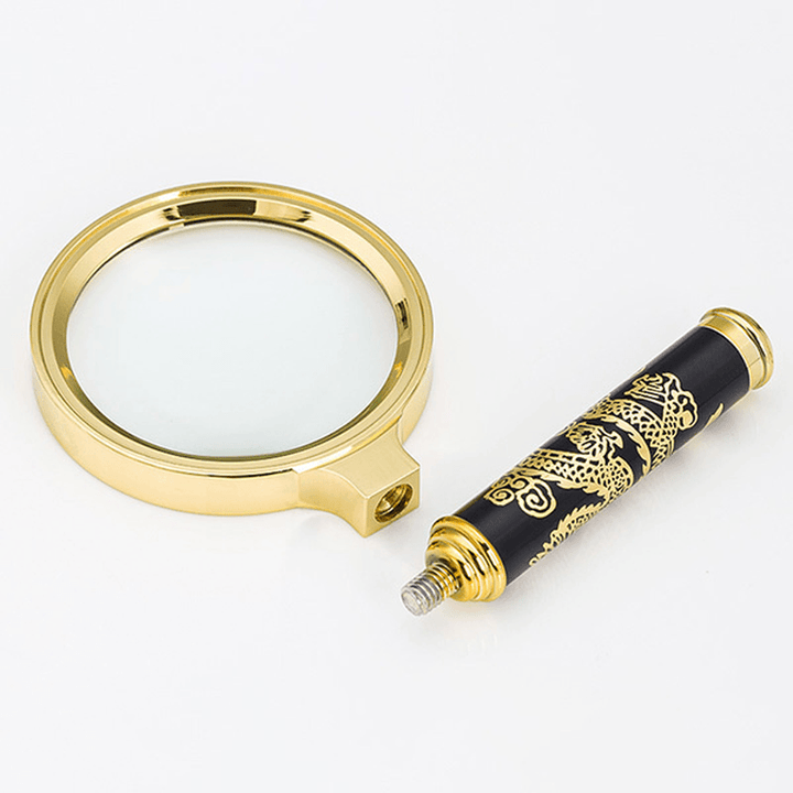 HD 8X Embossed Dragon Handle Magnifying Overgild Glasses - MRSLM