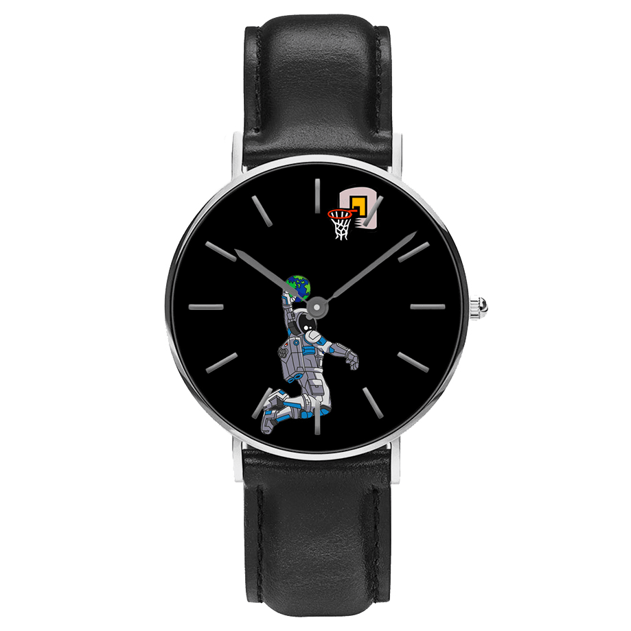 Casual Style Men Watch Cartoon Astronaut & Earth Print PU Leather Strap Clock Quartz Watches - MRSLM