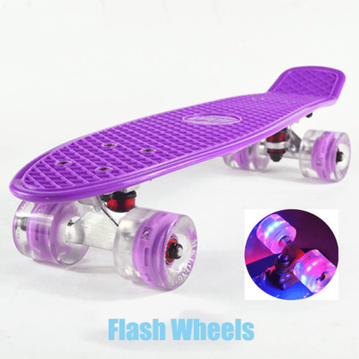 22 Inch Mini Cruiser Skateboard with Flash Wheel Single Banana Longboard Road Skate Board Small Skateboarding for Adult Children - MRSLM