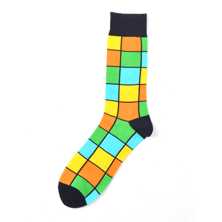 Men'S Street Wild Classic Geometry Striped Cotton Mid-Socks - MRSLM