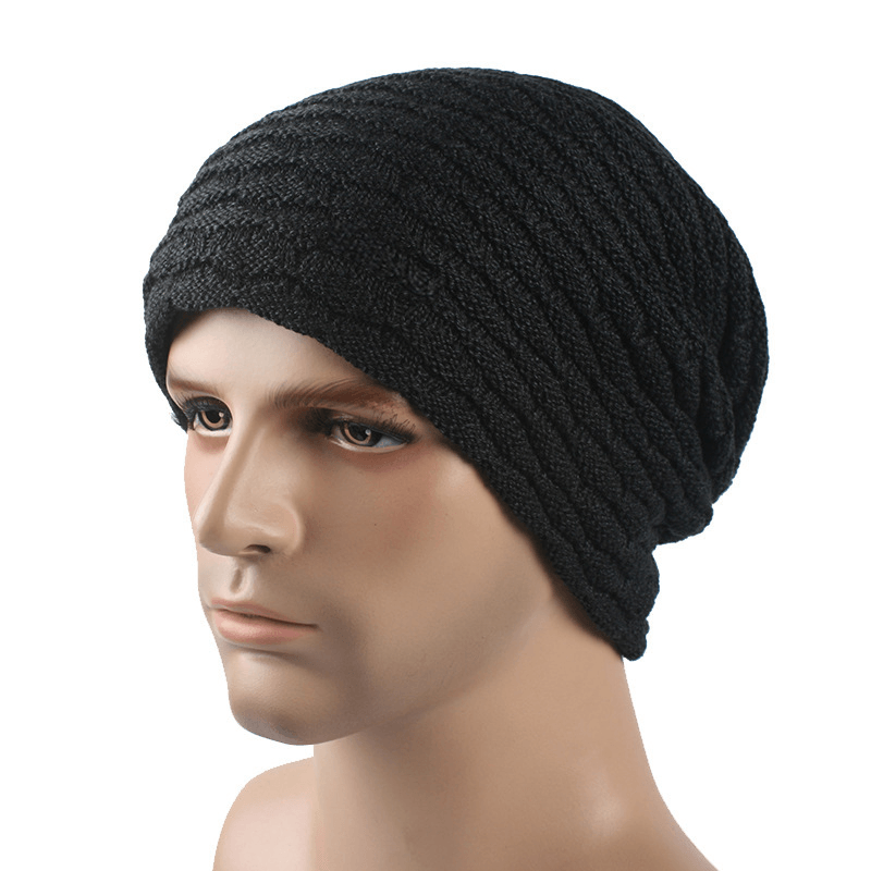 Men Women Stripe Knitted Thicker Warm Beanie Cap - MRSLM