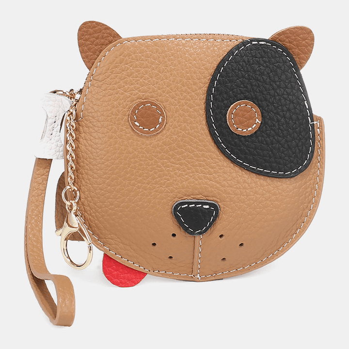 Women Genuine Leather Cowhide Cute Cartoon Dog Pattern Small Storage Bag Coin Bag - MRSLM