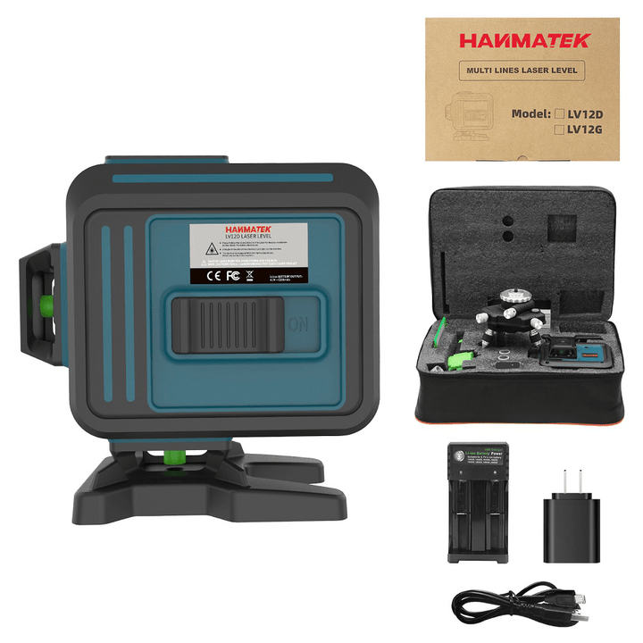 HANMATEK 12 Lines 3D Self-Leveling 360° Green Cross Line Laser Level with Pulse Enhancement Mode + Remote Control + Oblique Mode Oblique Alarm - MRSLM