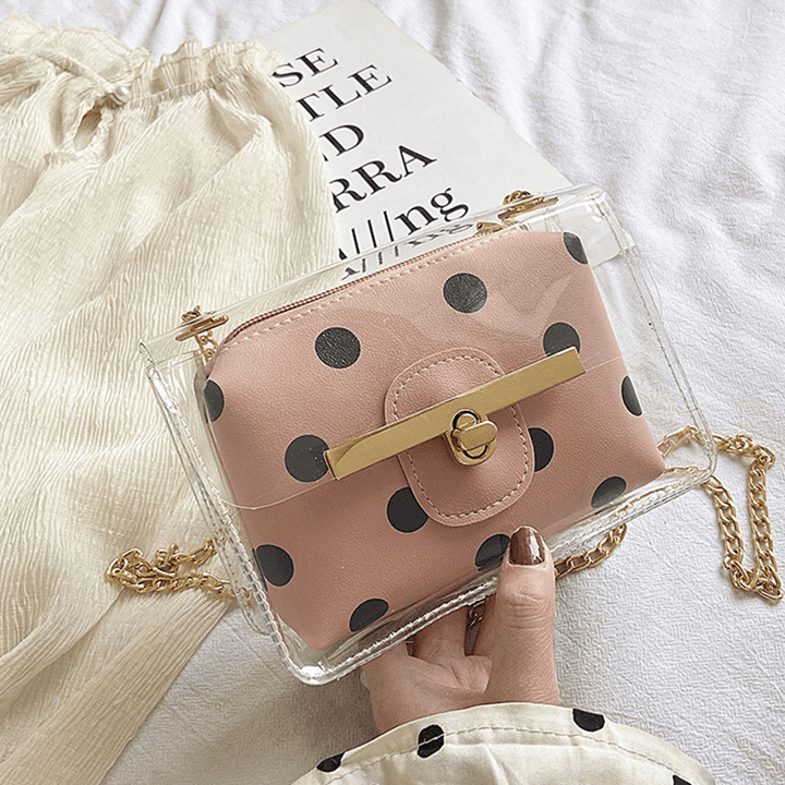 Women 2Pcs Dot Chains PVC Crossbody Bag - MRSLM