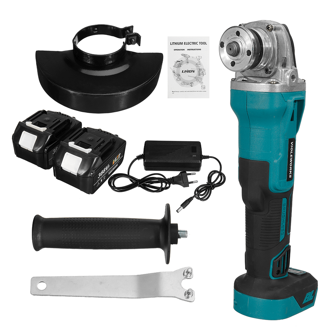 VIOLEWORKS 388VF 800W Brushless Cordless Impact Angle Grinder Variable Speed 100/125Mm Cutting Polishing Machine W/ 1/2PCS Battery - MRSLM