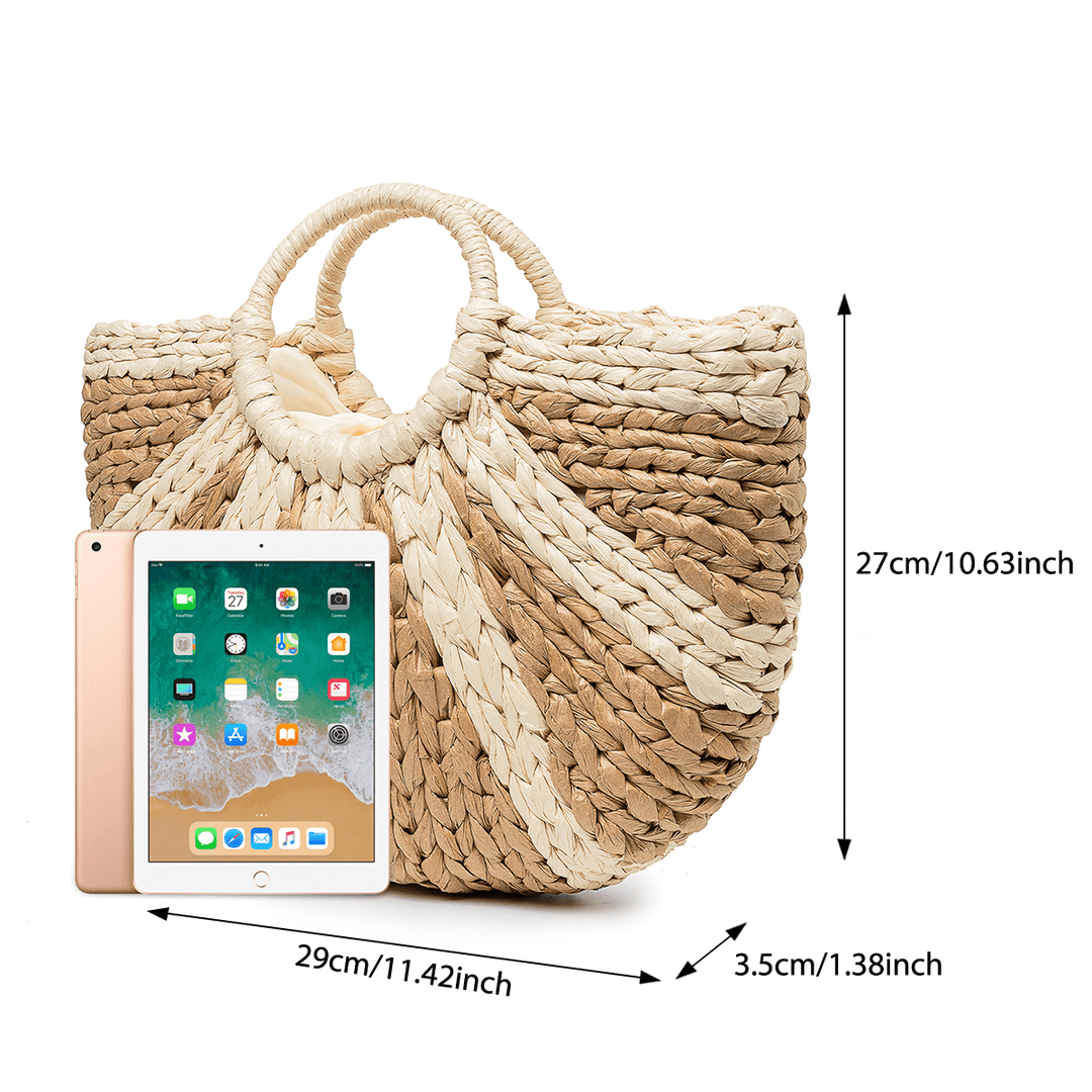 Women Straw Summer Beach Bag Handbag Capacity Travel Tote Purse - MRSLM