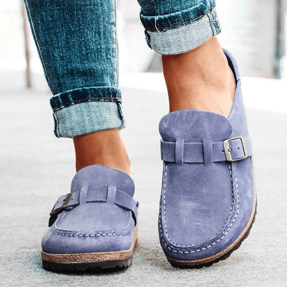 Women Casual Comfy Suede Large Size round Toe Backless Flats - MRSLM