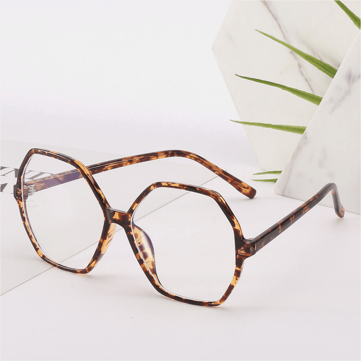 Women Polygon Large Frame Full Frame Optical PC Lens Fashion Casual Glasses - MRSLM