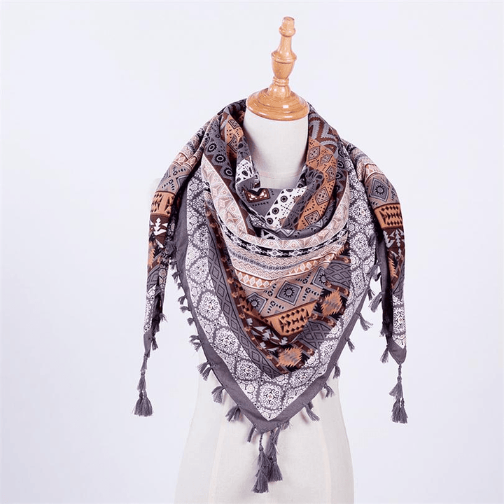 Ethnic Style Fringed Jacquard Square Scarf - MRSLM