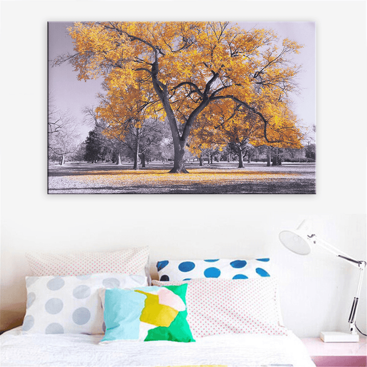 Large Tree Yellow Leaves Black White Nature Canvas Wall Art Picture Print for Home Wall Decoration - MRSLM