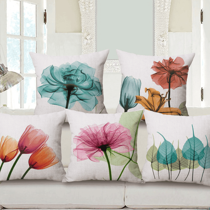 Ink Painting Flowers Cotton Linen Pillow Case Tulips Sofa Cushion Cover 45X45Cm - MRSLM