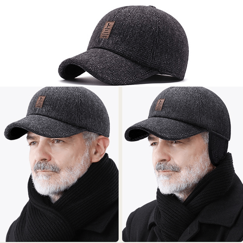 Men Winter Woolen Warm Cap Earmuffs Baseball Cap Hidden - MRSLM