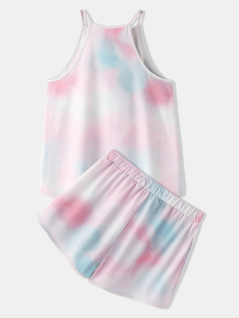 Women Tie Dye Colorful Gradient Sleeveless Casual Pajama Set - MRSLM