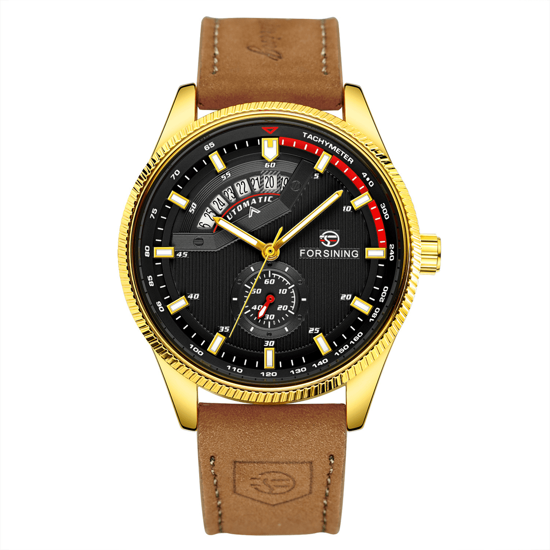 FORSINING FSG8230 Fashion Casual with Calendar Dial Genuine Leather Strap 3ATM Waterproof Men Automatic Mechanical Watch - MRSLM