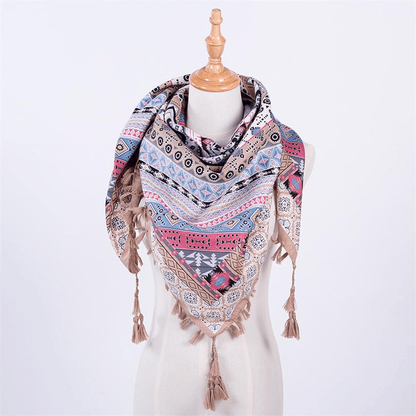 Ethnic Style Fringed Scarf Jacquard Square Scarf - MRSLM