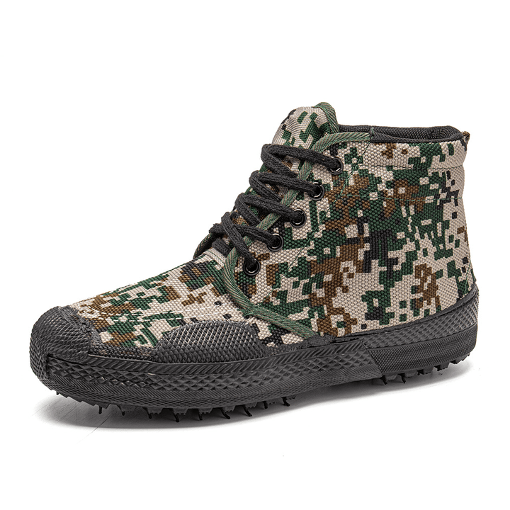 Men Canvas Camouflage Pattern Wear Resistant Breathable Rubber Vulcanized High-Top Liberation Shoes Military Training Shoes Sneakers Sport Shoes - MRSLM