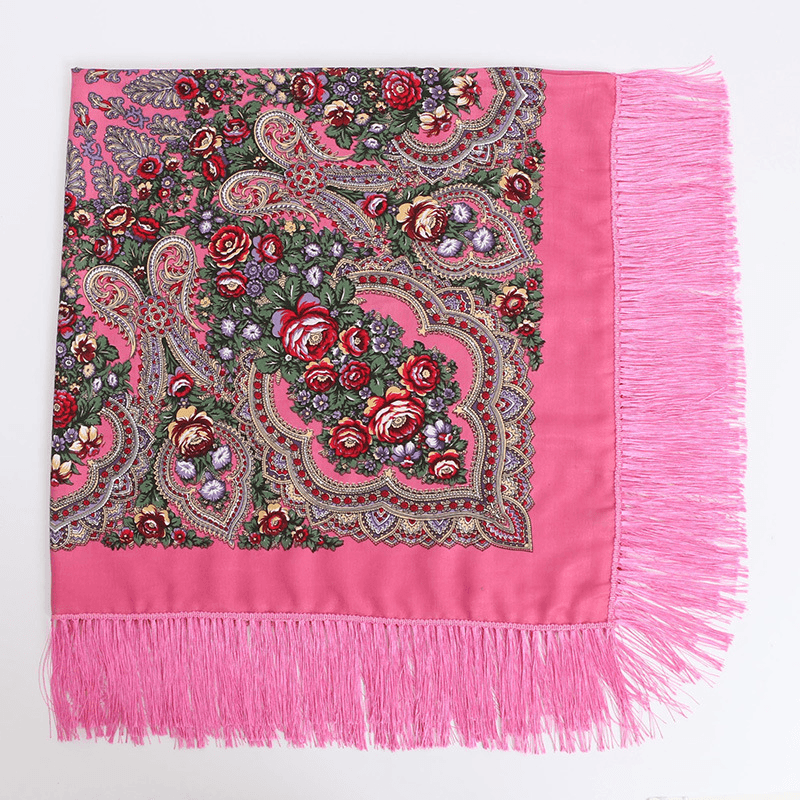 Ethnic Twill Cotton Fringed Square Scarf Retro Shawl Print Scarf - MRSLM